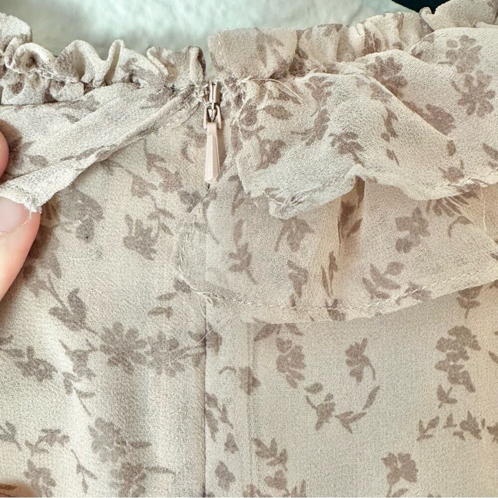Bardot Alessia Tan Frill Ruffled Long Sleeved Mini Dress Size Medium 8 - Picture 7 of 9